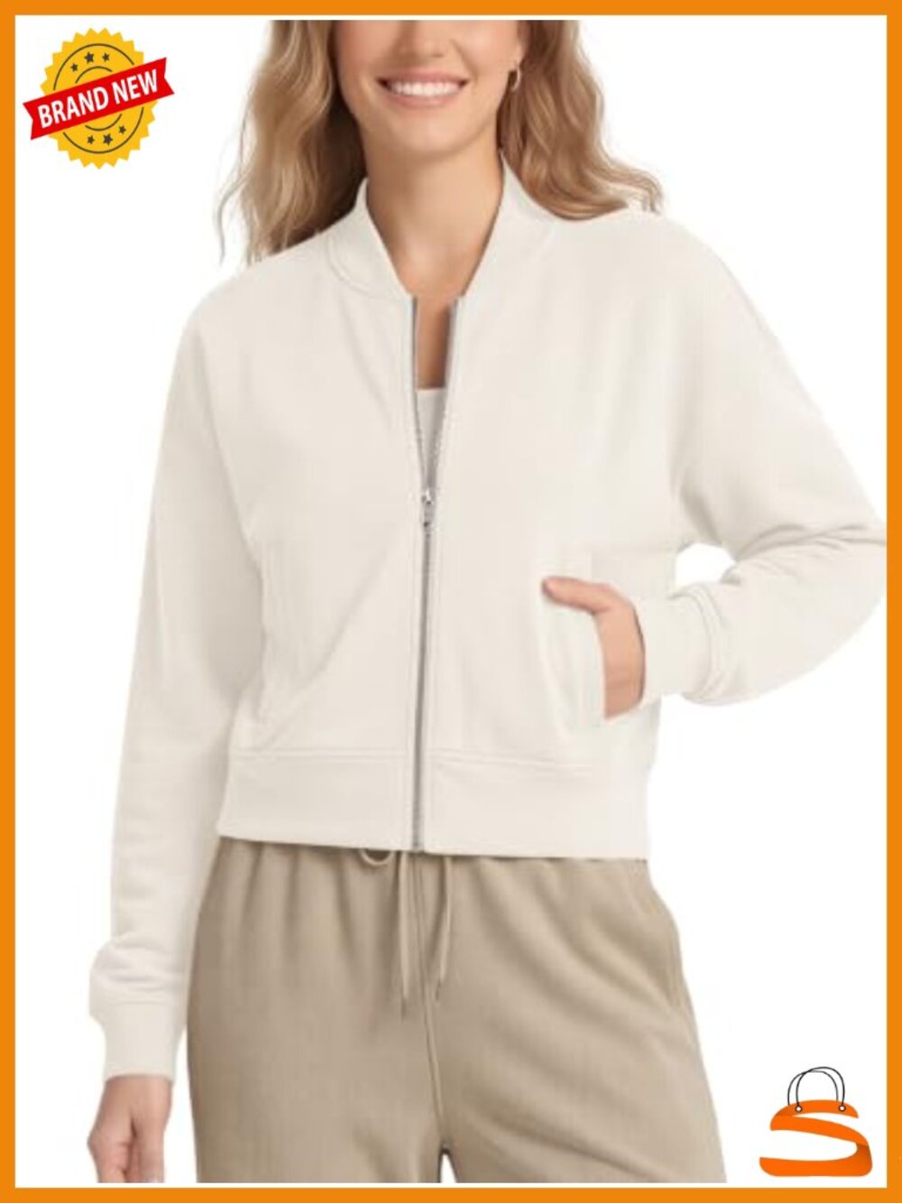 ODODOS Modal Soft Full-Zip Bomber Jacket Women Cropped Stand Collar Fall Casual